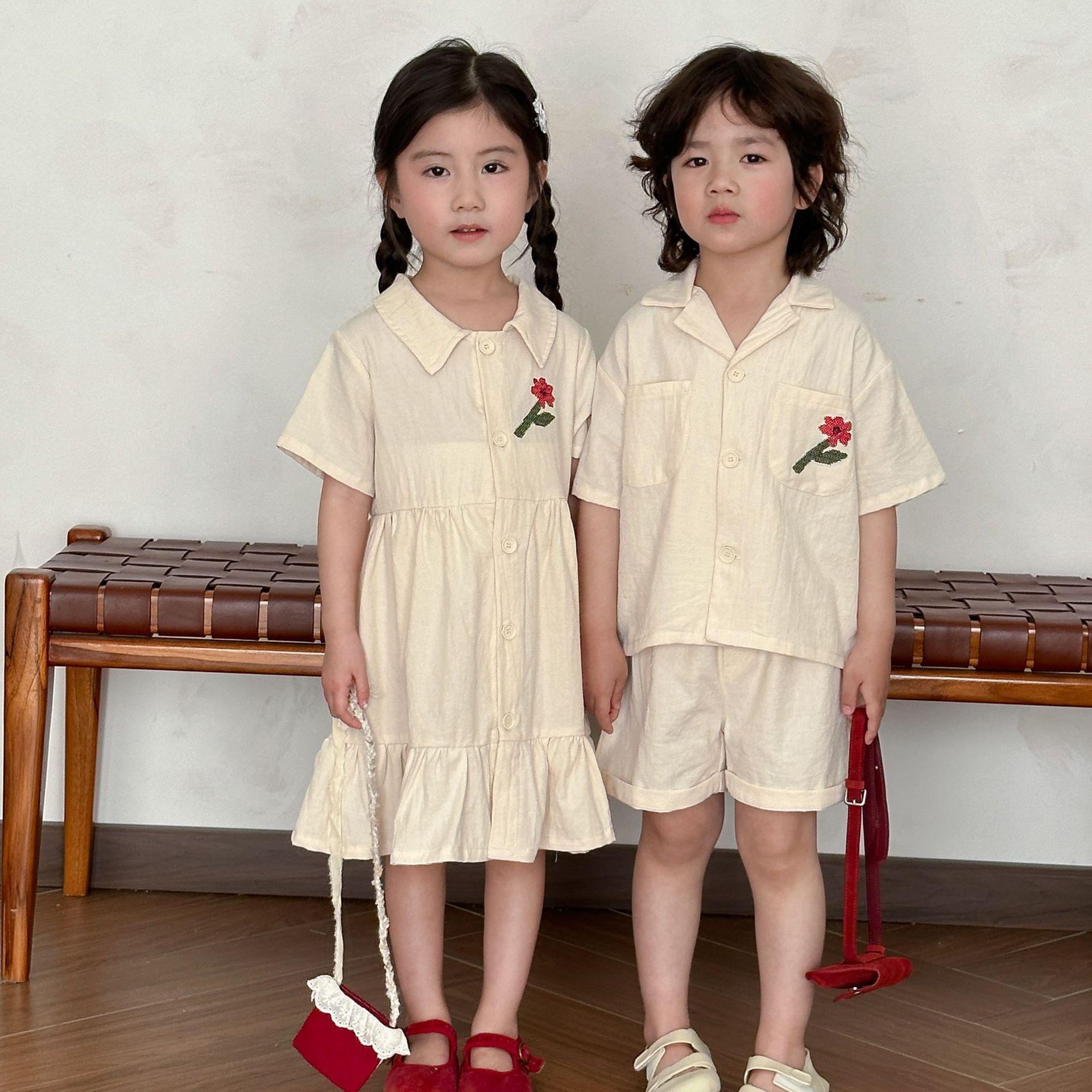 Childrens Summer Shirt Outfit Boys Baby Dress Siblings Costume