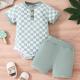 Two-piece Set Polo Collar Plaid Triangle Rompers Suit