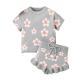 Childrens Flower Embroidery Ruffled Short Sleeves Shorts Suit