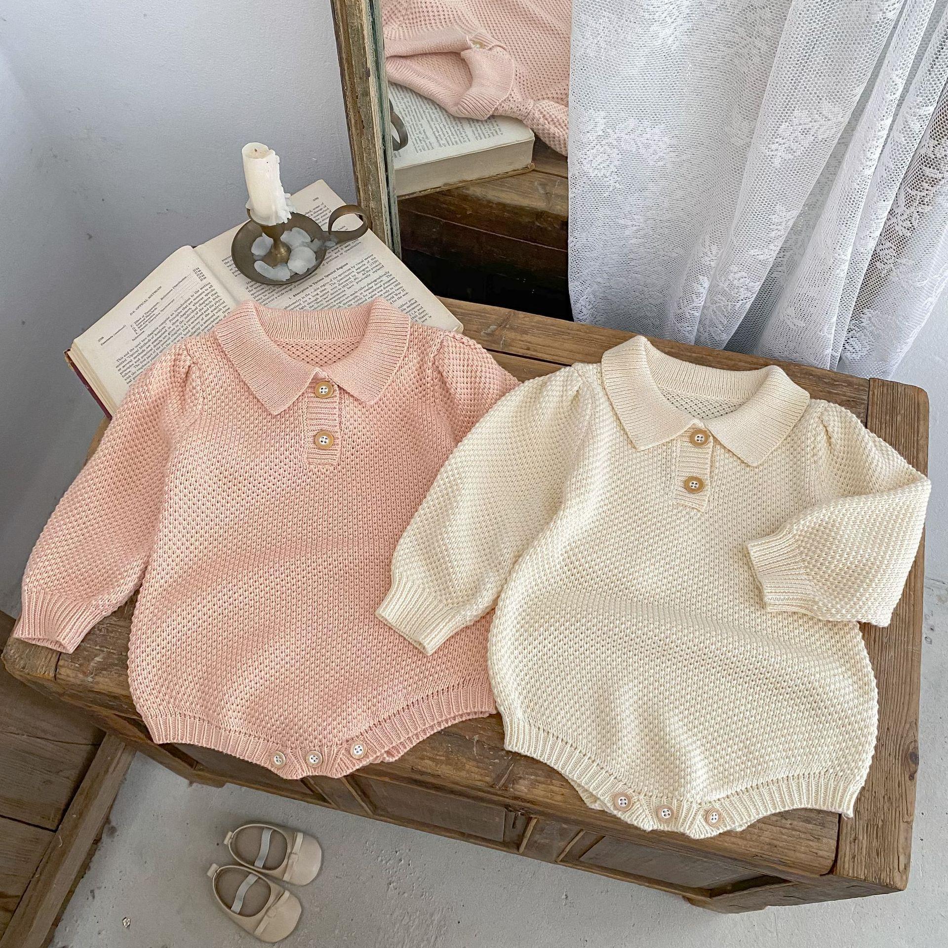 Infant Small Square Collar Knitted Long Sleeve