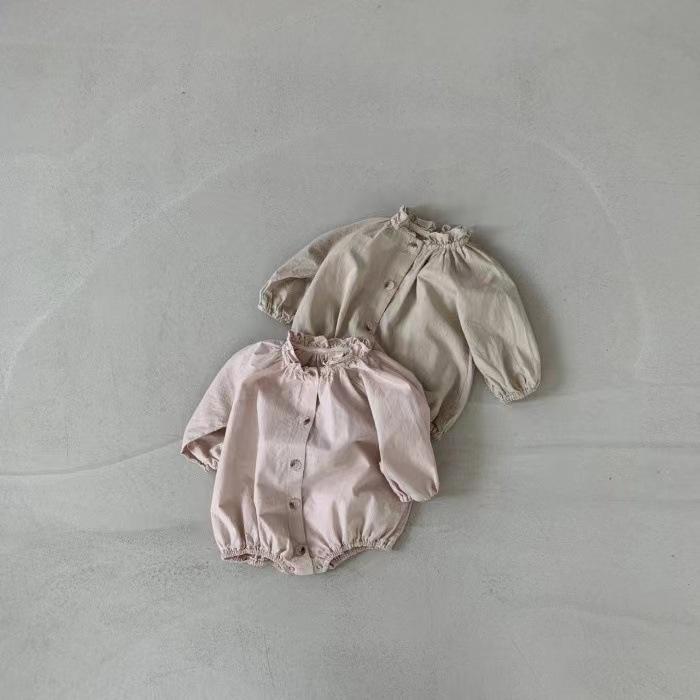 Baby Cotton Wooden Ear Collar Button Jumpsuit Romper