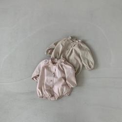 Baby Cotton Wooden Ear Collar Button Jumpsuit Romper