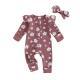Girls Long-sleeved Flower Print Zipper Hair Band Jumpsuit