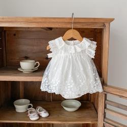 Flounced Sleeve Triangle Trendy Mesh Lace Lacework Round-neck Jumpsuit