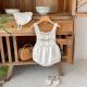Baby Sweater Romper Solid Color Flower Cutout Strap Knitted Romper Hat