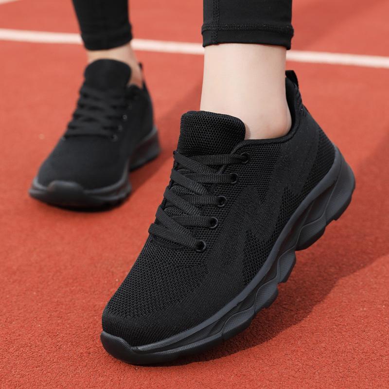 All Black Sneaker Womens Lightweight Mesh Breathable Casual Soft Bottom Running Shoes