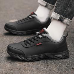 Artificial Leather Cotton Fur Mens Leather Casual Sneaker Warm Shoes