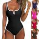 New Style One-Piece Patchwork Sexy Deep-V Bikini