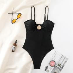 Metallic-accented Slim-fit One-piece Swimsuit
