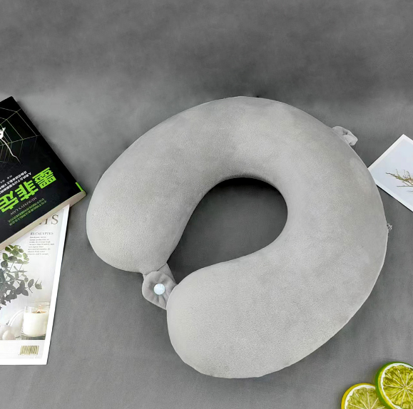 U-shaped memory pillow-gray-Spandex crystal velvet + memory cotton-1 piece - Option1