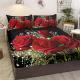 3pcs Rose Floral Bed Sheet, Microfiber Flower Bedding Sheet Set, Red Black Bedding Sheet Set With 1 Fitted Sheet And 2 Pillowcases