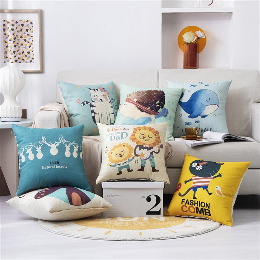 Modern Minimalist Linen Throw Pillow Customizable With Cartoon Designs