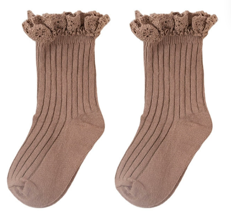 Lace socks-khaki-L-cotton-1 pair - Option1