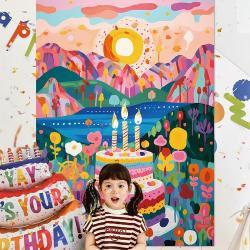 Birthday Party Layout Cake Hanging Cloth Children Background Wall
