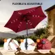 9ft Solar LED Patio Umbrella With Push Button Tilt & Crank, 6 Ribs Waterproof Polyester Outdoor Market Table Umbrella For Garden Backyard Pool, Burgundy
