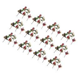 Artificial Flowers Red Berries Pine Cones For Gift Package Plastic Dried Flower Card Accessory For Wedding Party Decorations 12 Sets