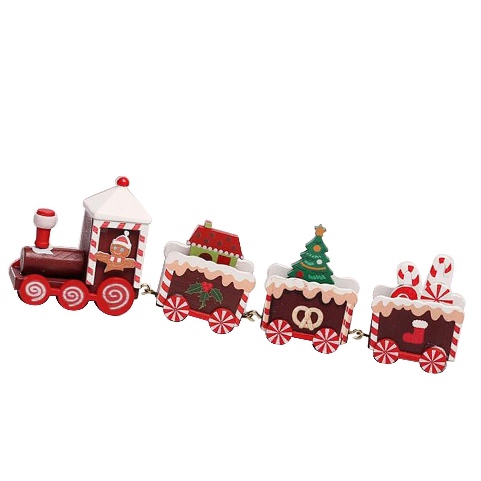 Xmas Train Ornament Cute Festive Wooden Train Window Desktop Decoration For Holiday Brown