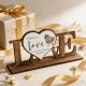 Personalized LOVE Wooden Sign With Rose Engraving,English&German Heart Table Decor,Valentine Anniversary Gift For Couple