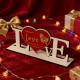 Personalized LOVE Wooden Sign With Rose Engraving,English&German Heart Table Decor,Valentine Anniversary Gift For Couple