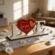 Personalized LOVE Wooden Sign With Rose Engraving,English&German Heart Table Decor,Valentine Anniversary Gift For Couple