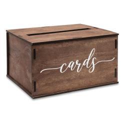Rustic Dark Brown Wooden Wedding Card Box With Script Cards Print, Removable Lid Envelope Gift Card Holder For Wedding Reception Bridal Shower Party Decor