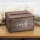 Rustic Dark Brown Wooden Wedding Card Box With Script Cards Print, Removable Lid Envelope Gift Card Holder For Wedding Reception Bridal Shower Party Decor