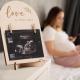Double Sided Wooden Ultrasound Picture Frame, Love At First Sight Sonogram Photo Holder With Clips, Hello World Baby Birth Stats Announcement Sign, Newborn Footprint Keepsake Frame, Pregnancy Gift For