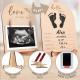 Double Sided Wooden Ultrasound Picture Frame, Love At First Sight Sonogram Photo Holder With Clips, Hello World Baby Birth Stats Announcement Sign, Newborn Footprint Keepsake Frame, Pregnancy Gift For