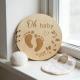 Round Wood Cover Baby Photo Journal With Footprint Engraving, Blank Inner Pages Baby Keepsake Scrapbook, Gender Neutral Baby Shower Present For New Parents