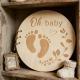 Round Wood Cover Baby Photo Journal With Footprint Engraving, Blank Inner Pages Baby Keepsake Scrapbook, Gender Neutral Baby Shower Present For New Parents