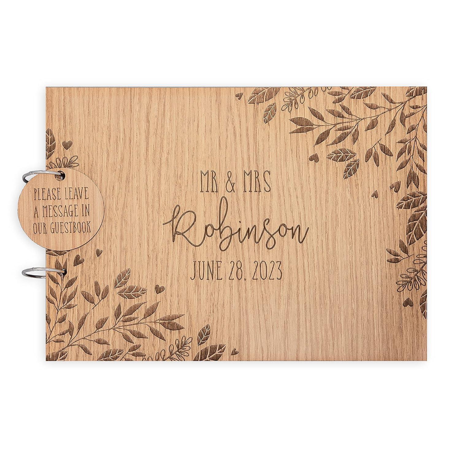 Personalized Engraved Wooden Wedding Guest Book With Custom Name & Date
