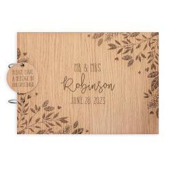 Personalized Engraved Wooden Wedding Guest Book With Custom Name & Date
