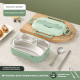 Square button lunch box-1.5L five-grid model + tableware soup bowl-blue-304 stainless steel-1 set - Option1