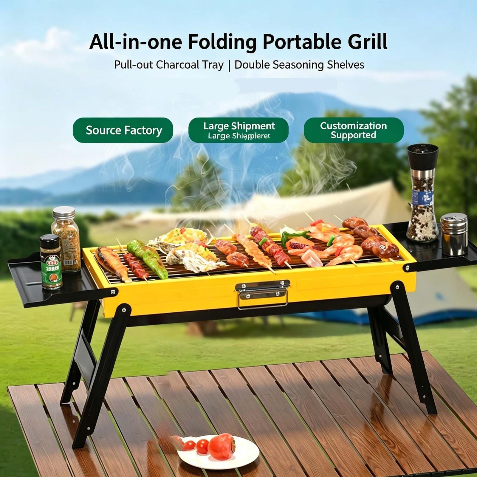 Foldable BBQ Charcoal Barbecue Grill Steel Stainless Garden Picnic Camping Stove