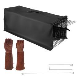 1Pc Humane Cat Trap Cage With Waterproof Cover Gloves Catch Release Live Animal Rodent Cage Collapsible Galvanized Wire For Raccoons Beavers Groundhogs Foxes Armadillos