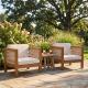 Outdoor Club Chair Set Of 2, Acacia Wood Frame With Beige Rope Arm And Beige Cushions,400 Lbs Capacity