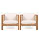 Outdoor Club Chair Set Of 2, Acacia Wood Frame With Beige Rope Arm And Beige Cushions,400 Lbs Capacity