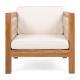 Outdoor Club Chair Set Of 2, Acacia Wood Frame With Beige Rope Arm And Beige Cushions,400 Lbs Capacity