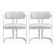 Upholstered Dining Chairs Set Of 2, Fabric Armchairs With Beige Seating White Metal Frame, 265 LBS Weight Capacity