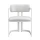 Upholstered Dining Chairs Set Of 2, Fabric Armchairs With Beige Seating White Metal Frame, 265 LBS Weight Capacity