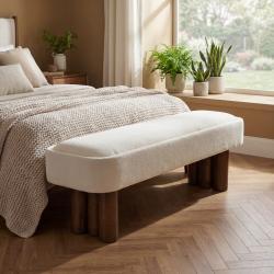 Indoor Beige Fabric Dining Bench With Walnut Color Legs, 60.04 L Upholstered Seating For Kitchen, Dining Room And Living Space,250lbs Capacity