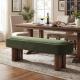 Indoor Green Fabric Dining Bench With Walnut Color Legs, 60.04 L Upholstered Seating For Kitchen, Dining Room And Living Space,250lbs Capacity