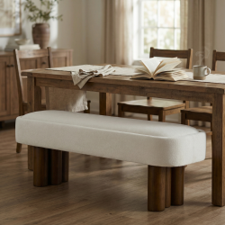 Indoor Beige Fabric Dining Bench With Walnut Color Legs, 51.57 L Upholstered Seating For Kitchen, Dining Room And Living Space,250lbs Capacity