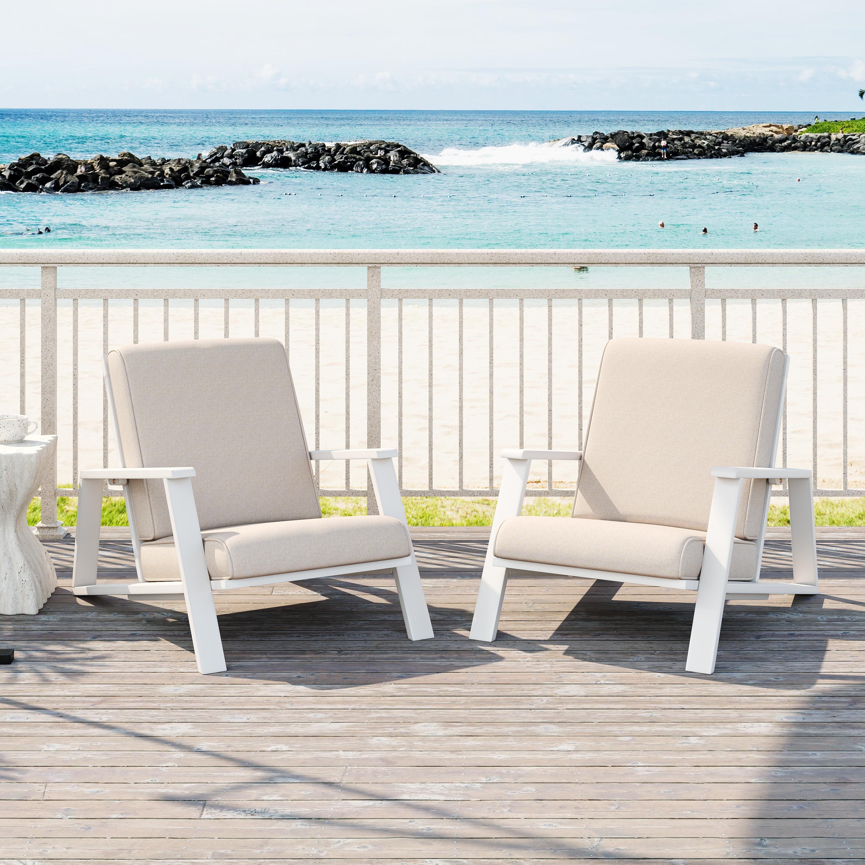Patio Lounge Chair Set Of 2, Outdoor Club Chair With Beige Cushion And White Acacia Wood Frame