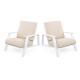 Patio Lounge Chair Set Of 2, Outdoor Club Chair With Beige Cushion And White Acacia Wood Frame