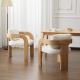 2-Pack Dining Chairs With Pillow Back, White Boucle Fabric, Natural Color Solid Wood Frame