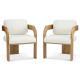 2-Pack Dining Chairs With Pillow Back, White Boucle Fabric, Natural Color Solid Wood Frame