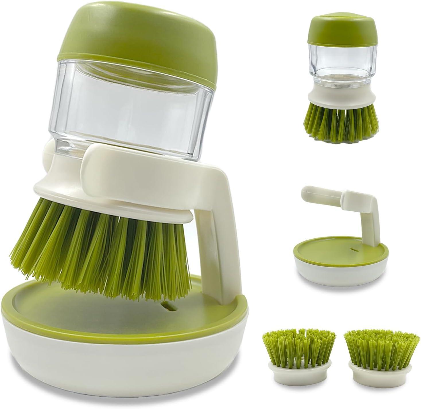 Soap Dispenser Dish Brush Palm Brush Scrub Brush Equipped With Storage Bracket And Drainage Base,Easy To Clean Kitchen Utensils And Sink,  For Cleaning Pan, Pot, Sink