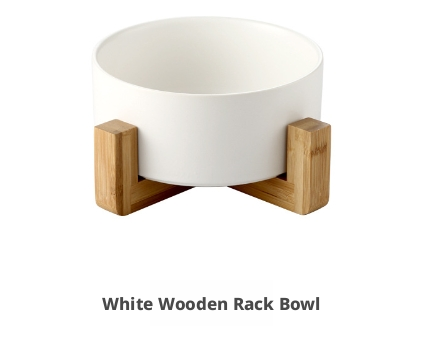 Pet Bowl-White with wooden frame-1 pack - Option1
