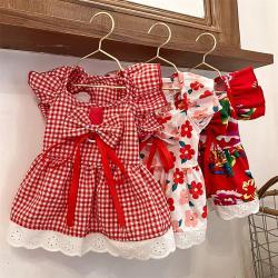 Pet Clothes Flounced Sleeve Three Colors Dress